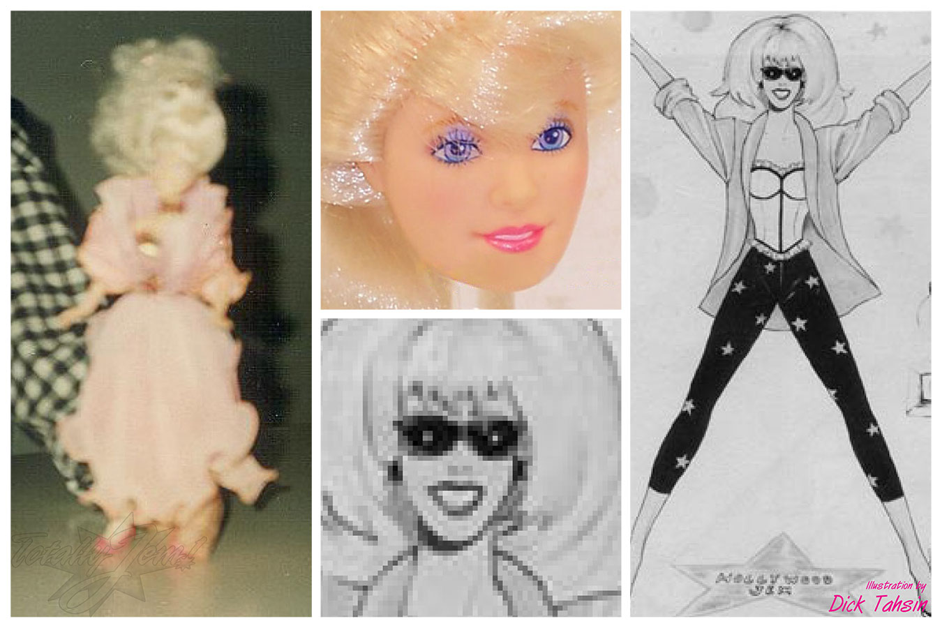 "scented" Hollywood Jem 4009 and "basic" Hollywood Jem 1988 -- images of prototypes and Illustration from Doll Reader Magazine