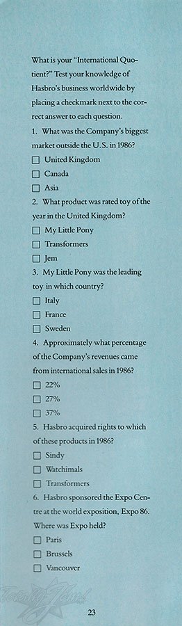 JEM Hasbro 1986 US Annual Report