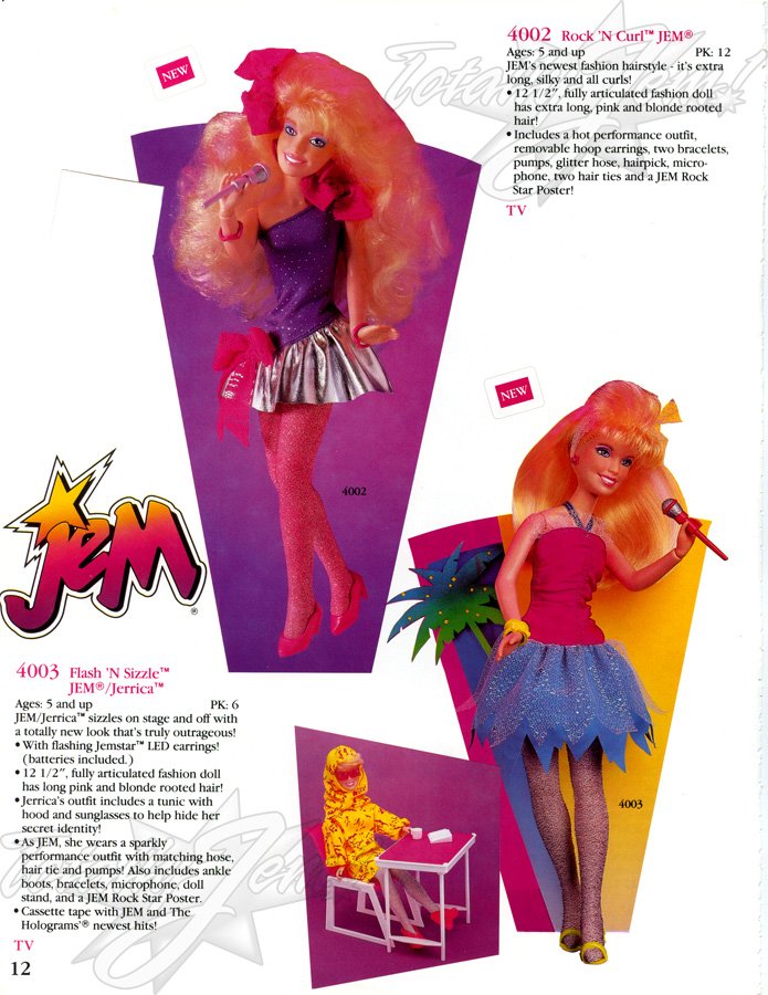 Hasbro 1987 US Toy Fair Catalog - 4002 Rock ‘N Curl™ JEM®, 4003 Flash ‘N Sizzle™ JEM®/Jerrica™