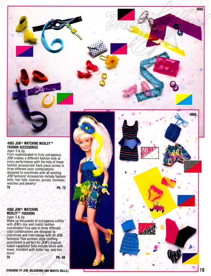 Hasbro 1988 US Pre-Toy Fair Catalog - 4065 JEM&reg; MATCHING MEDLEY™ FASHION ACCESSORIES , 4066 JEM&reg; MATCH MEDLEY™ FASHION 
