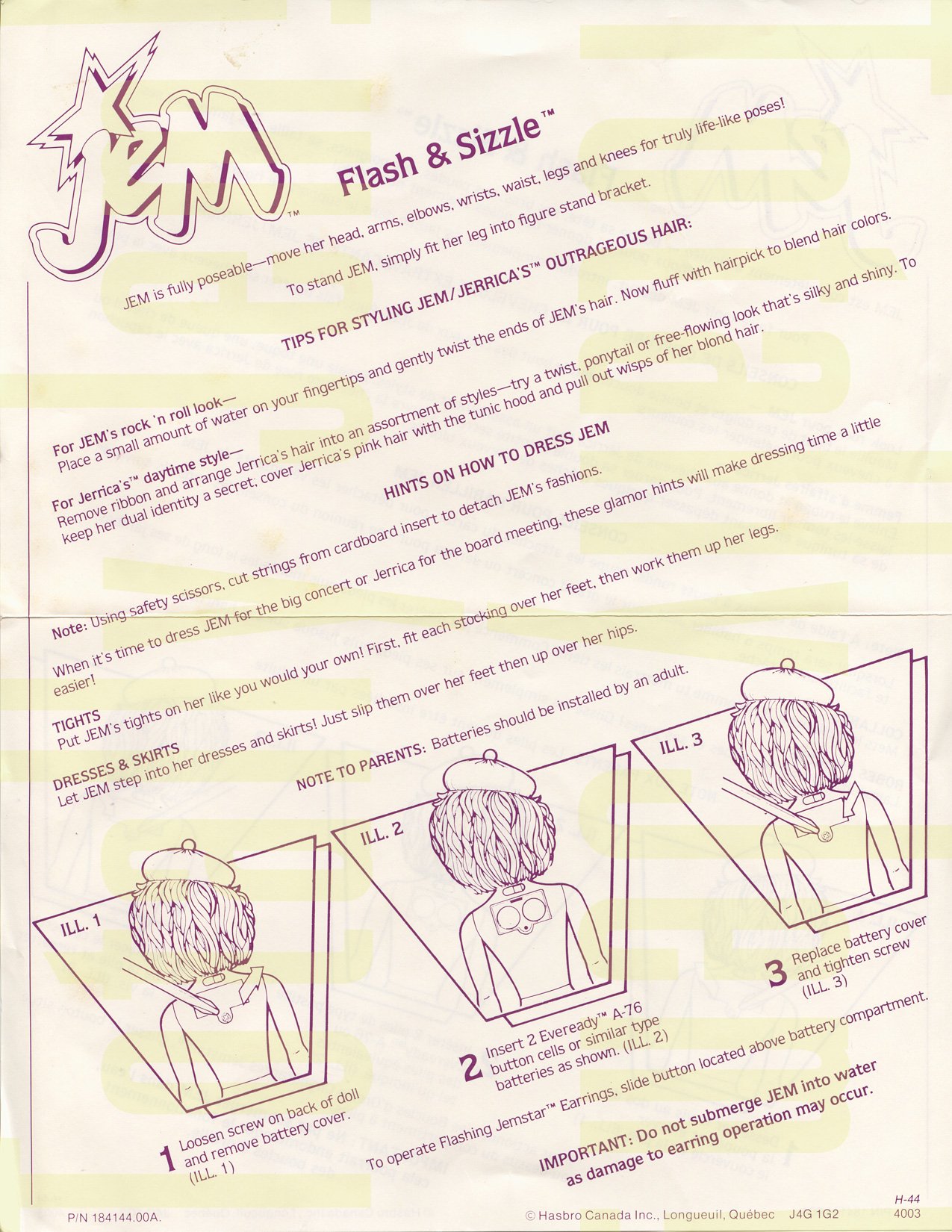 Flash'n Sizzle Jem/Jerrica 4003 - 637401 1987