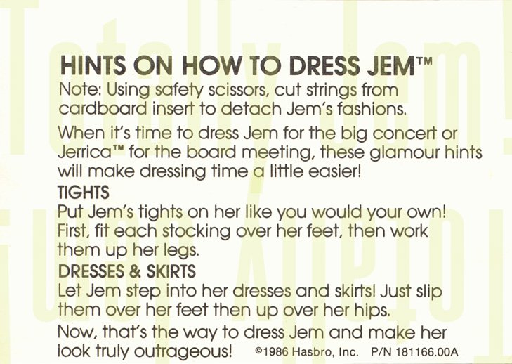JEM Instructions - Hints on how to dress Jem