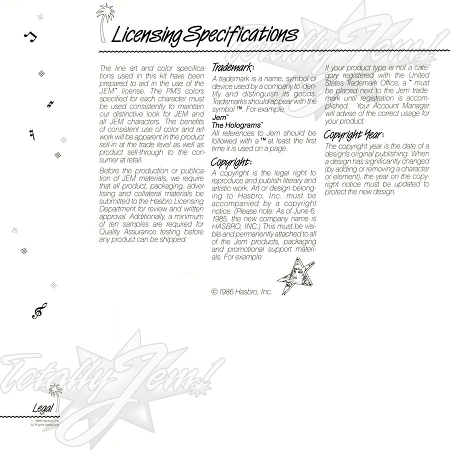 1986 JEM Licensing Kit - Licensing Specifications