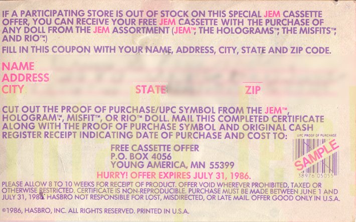 JEM "Free Cassette Offer!"