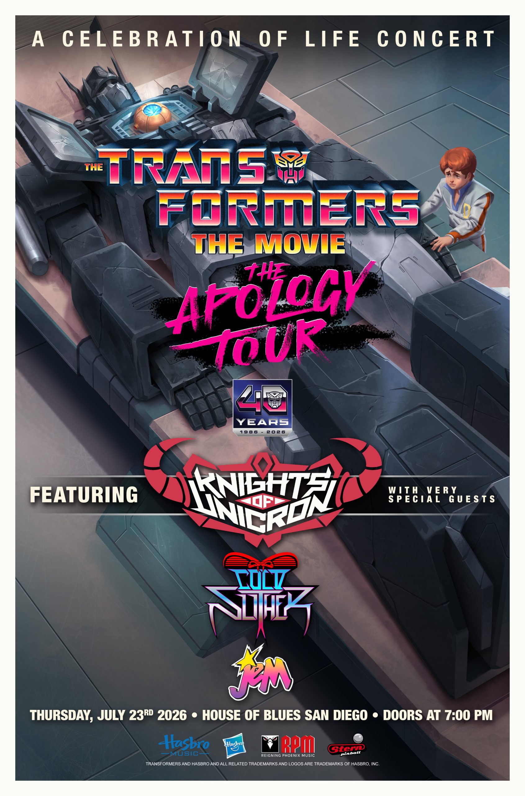THE TRANSFORMERS: THE MOVIE 40th Anniversary
A Celebration of Life Concert
Thursday, July 23, 2026 at House of Blues, San Diego